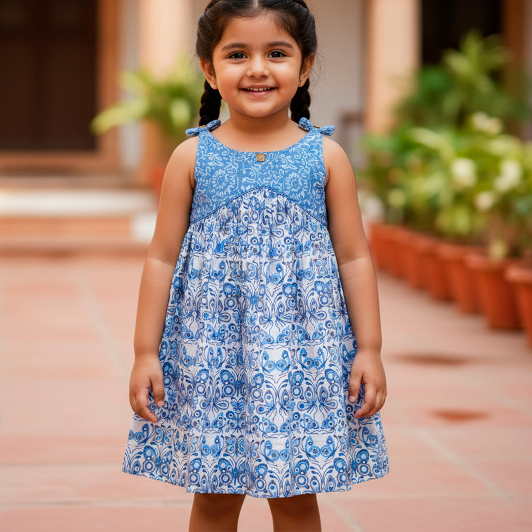 Butterfly Printed Sleeveless Frock - Blue