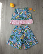Hand-Block Umbrella Motif Printed Co-Ord Set for Girls