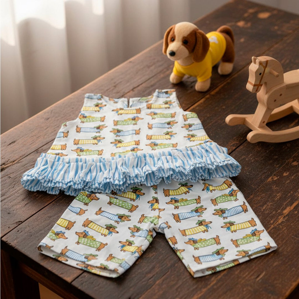 Hand-Block Sausage Dogs Printed Toddler Co-Ord Set for Girls