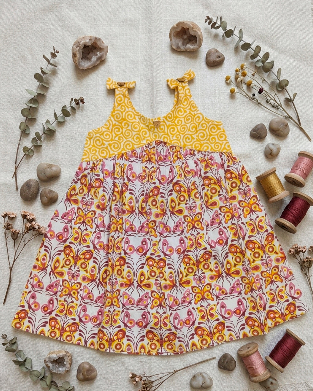 Sleeveless Cotton Frock - Yellow