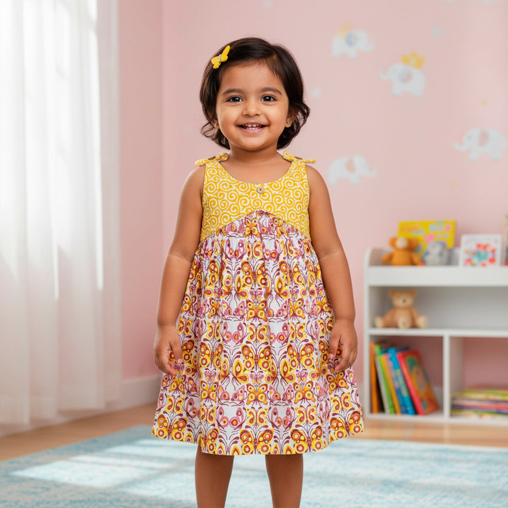 Sleeveless Cotton Frock - Yellow