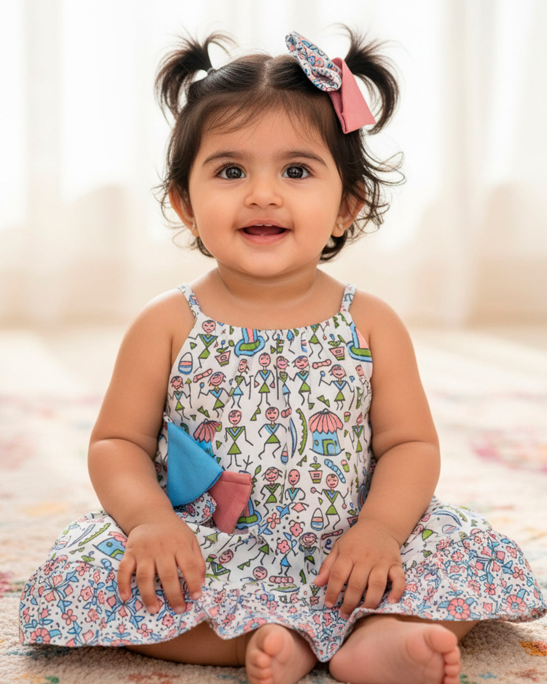 Blue and Pink Warli Art inspired frock