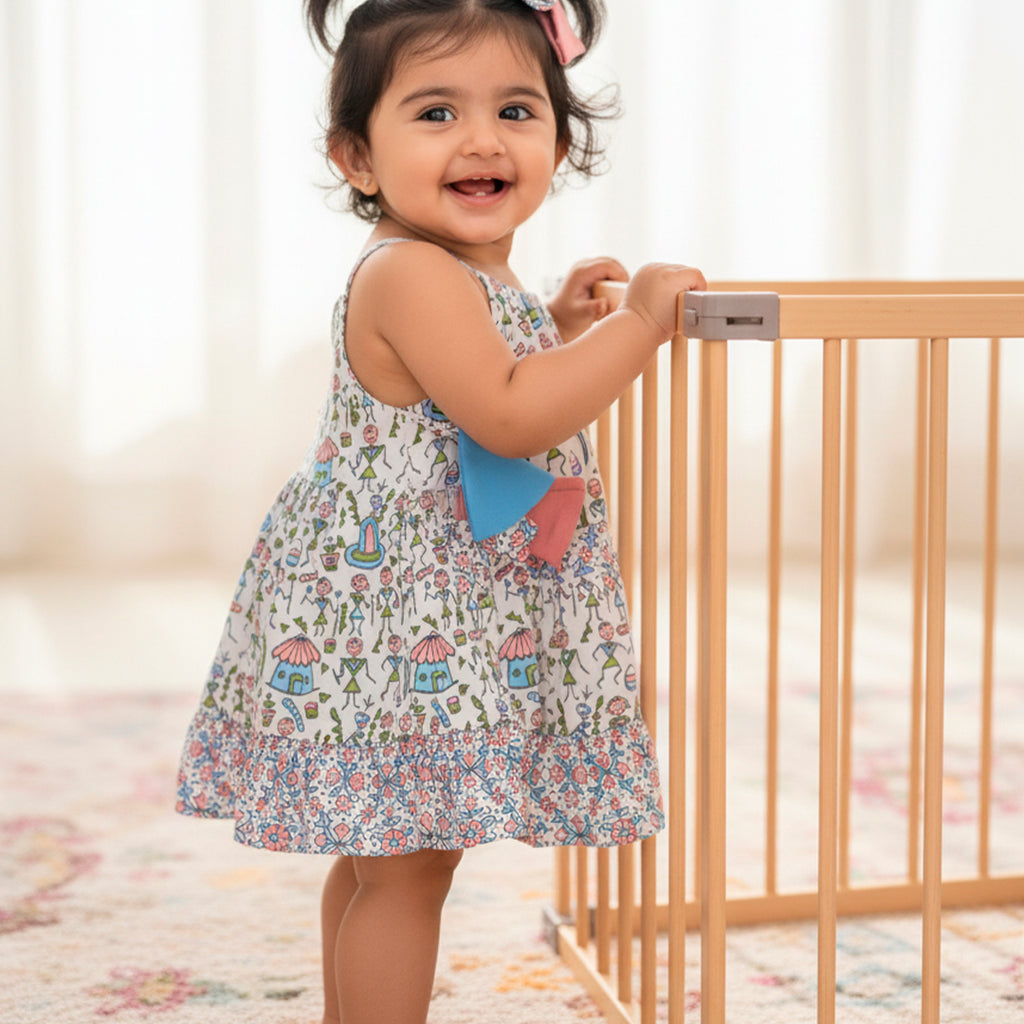 Blue and Pink Warli Art inspired frock