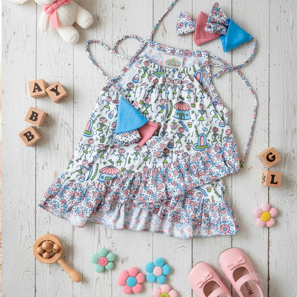 Blue and Pink Warli Art inspired frock