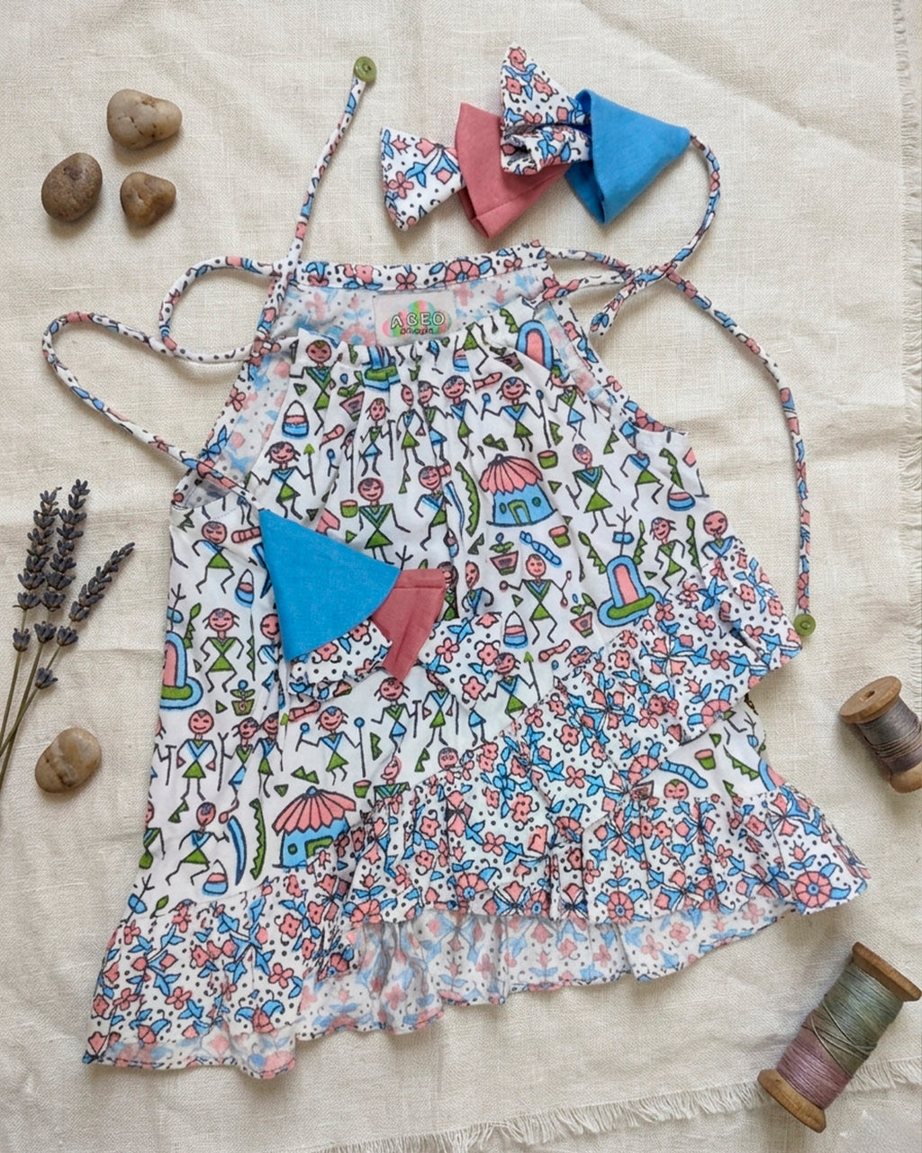 Blue and Pink Warli Art inspired frock