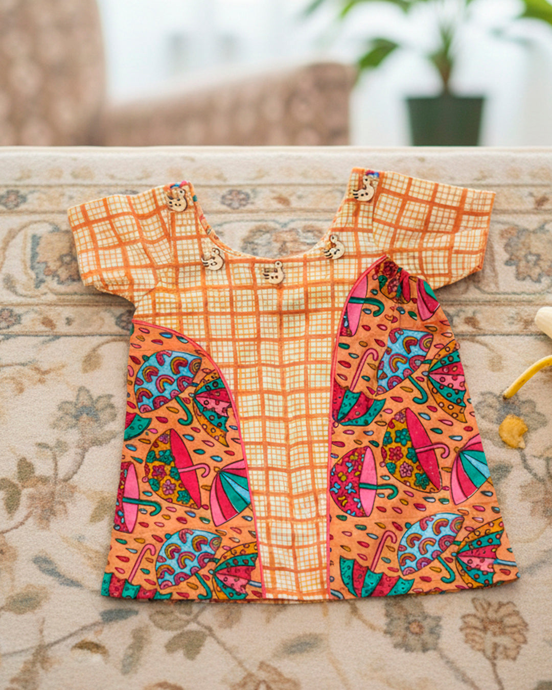 Half Sleeve Cotton Frock - Orange