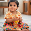 Half Sleeve Cotton Frock - Orange