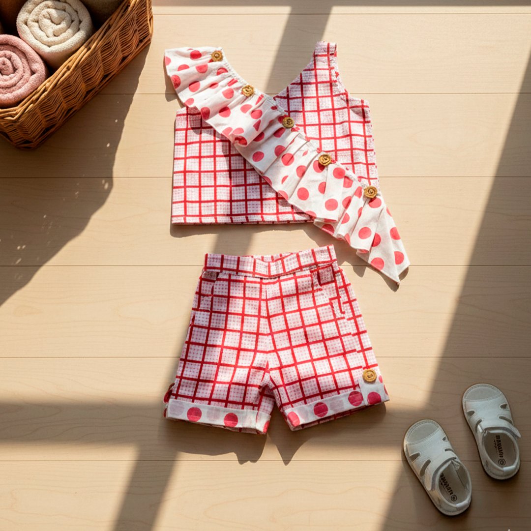 Check and Polka Dot Red White Co-ord set