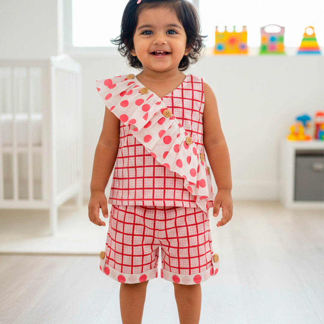 Check and Polka Dot Red White Co-ord set