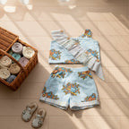 Bird and Floral Print Sleeveless Co-ord set