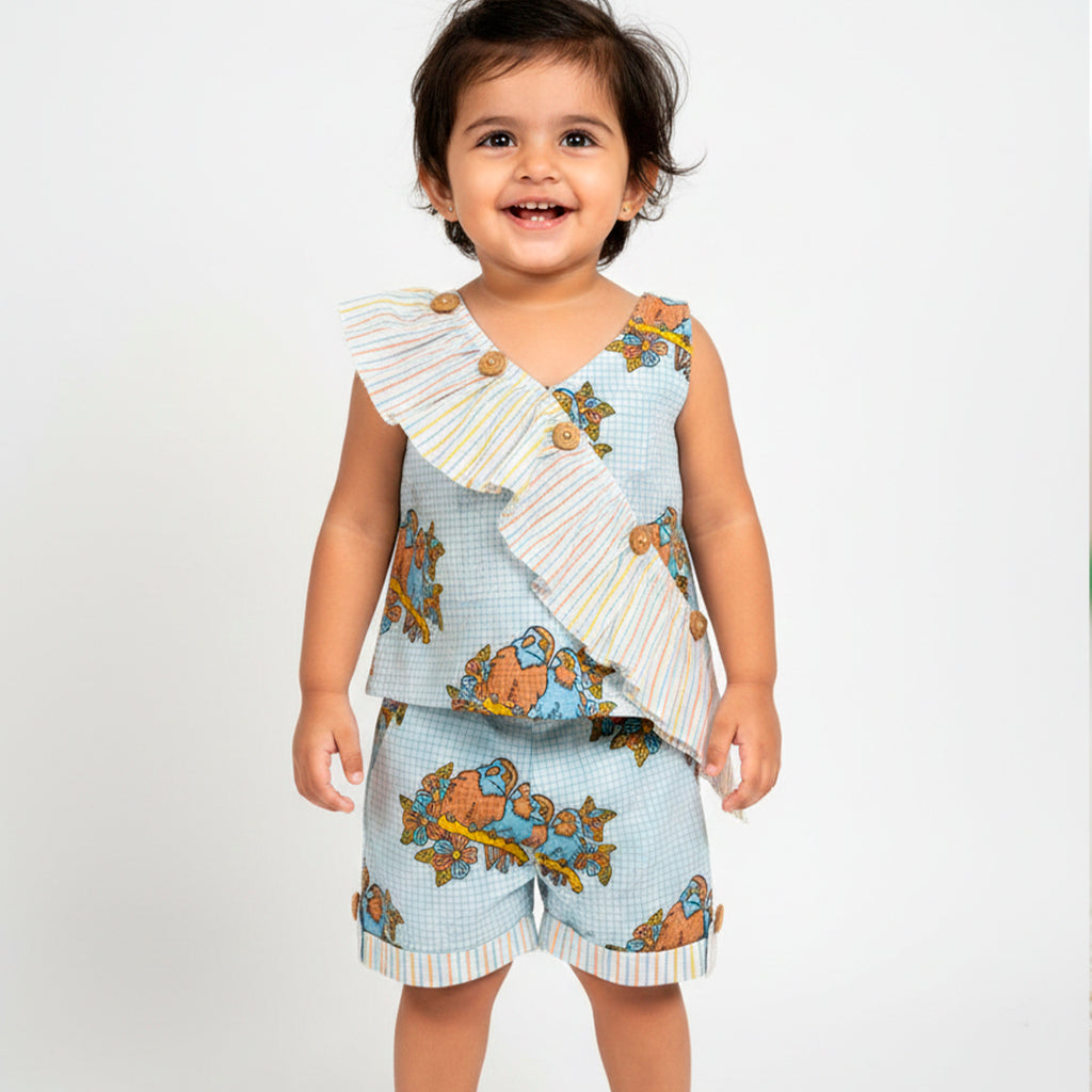 Bird and Floral Print Sleeveless Co-ord set