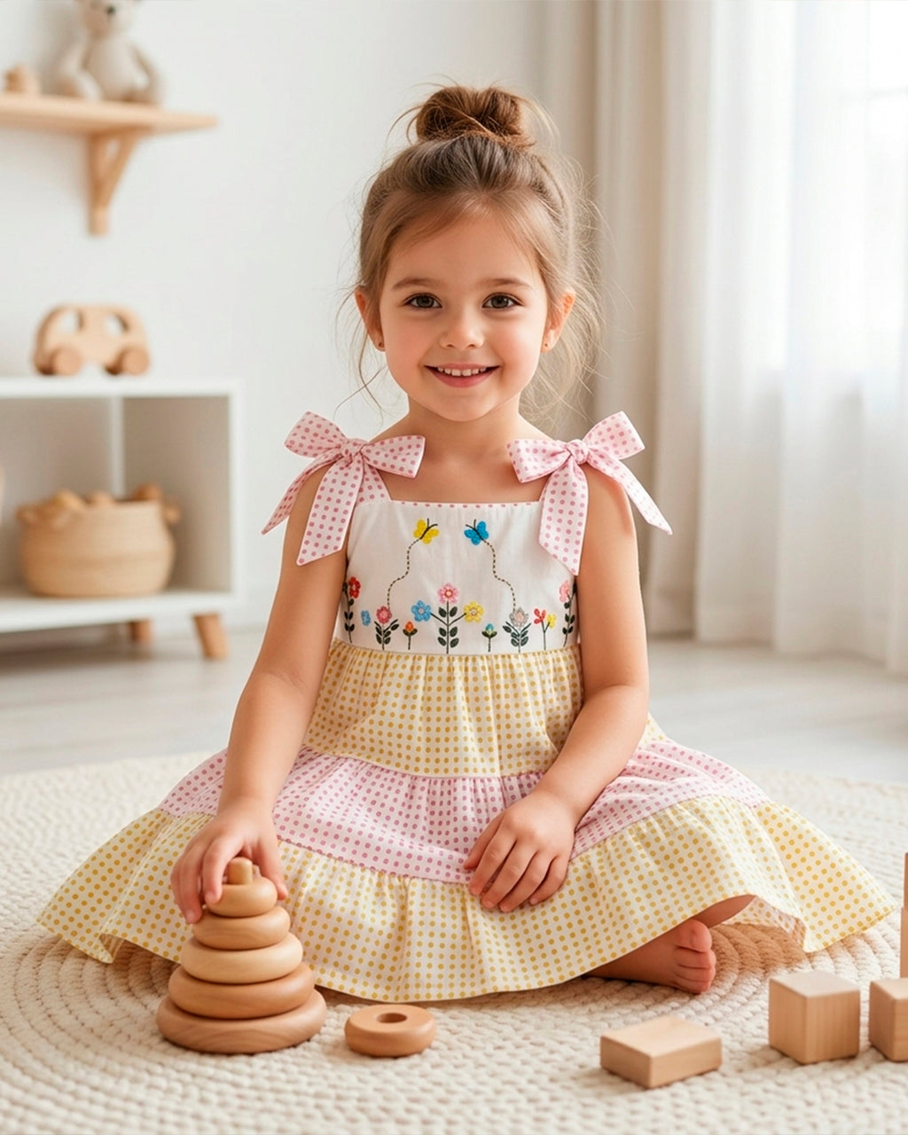 Multicolour Flower Embroidery Frock