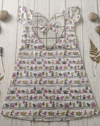 Green And Pink Bird Print Summer Frock with Bow