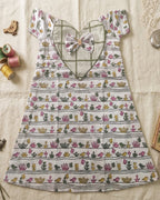 Green And Pink Bird Print Summer Frock with Bow