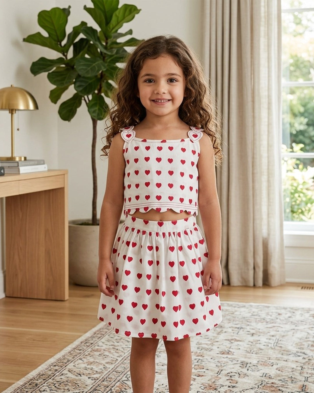 Red Heart print Summer Skirt and Top