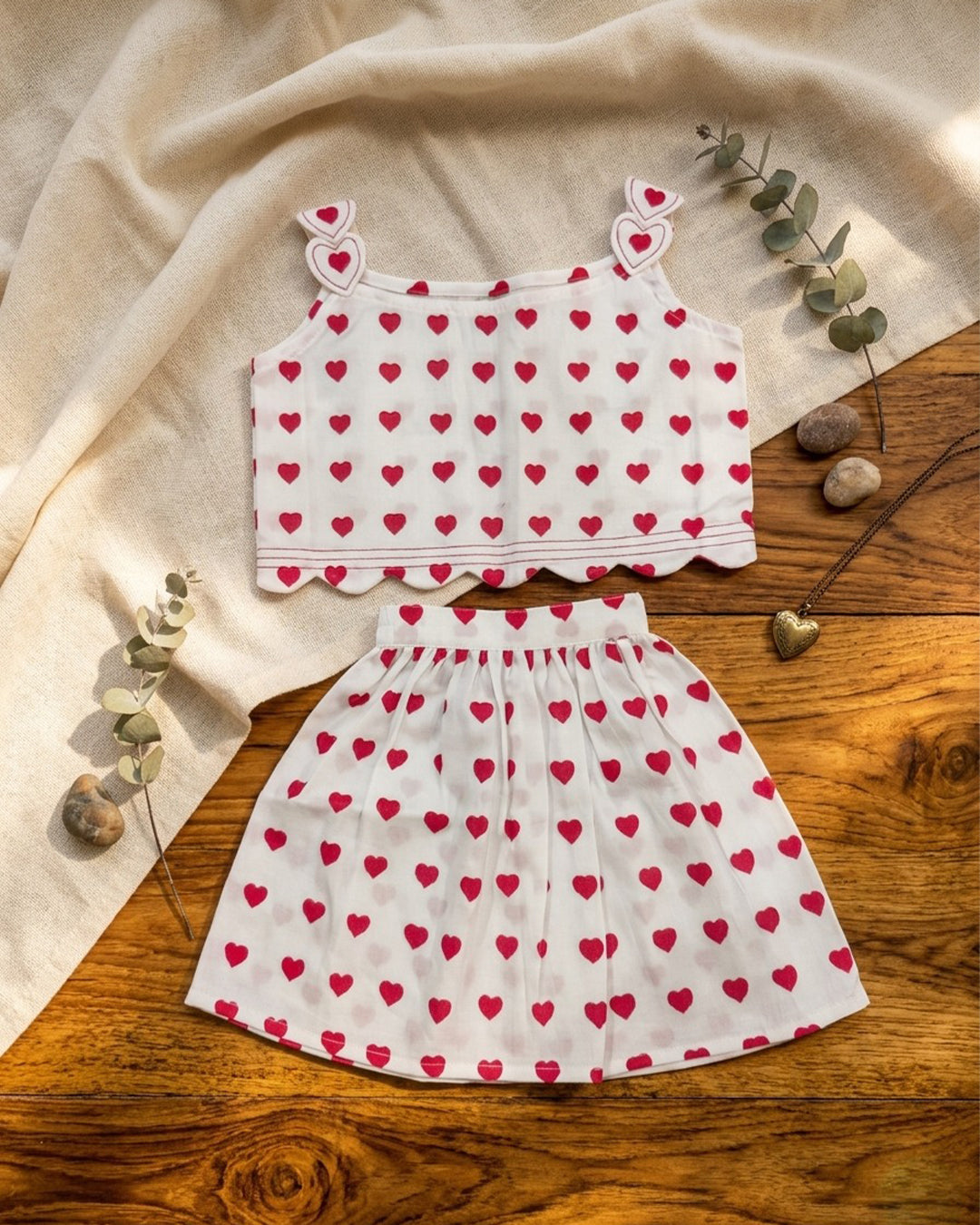 Red Heart print Summer Skirt and Top