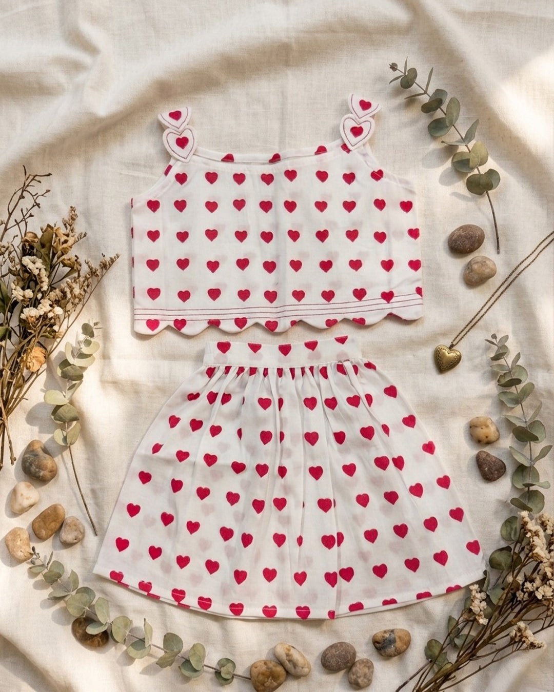 Red Heart print Summer Skirt and Top