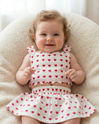 Red Heart Print Summer Skirt and Top