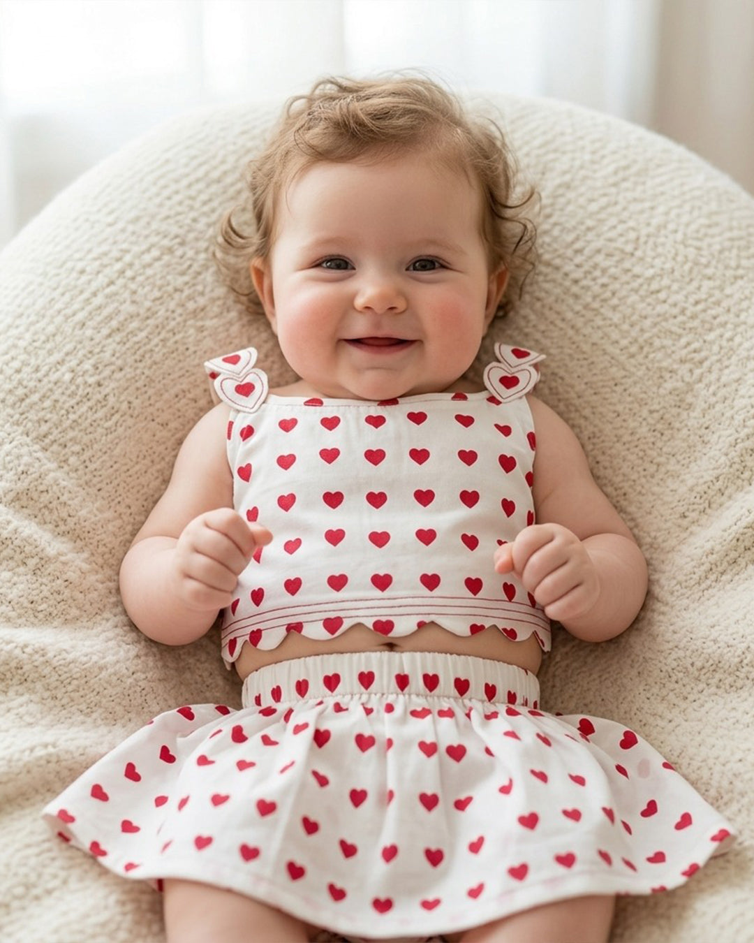 Red Heart print Summer Skirt and Top