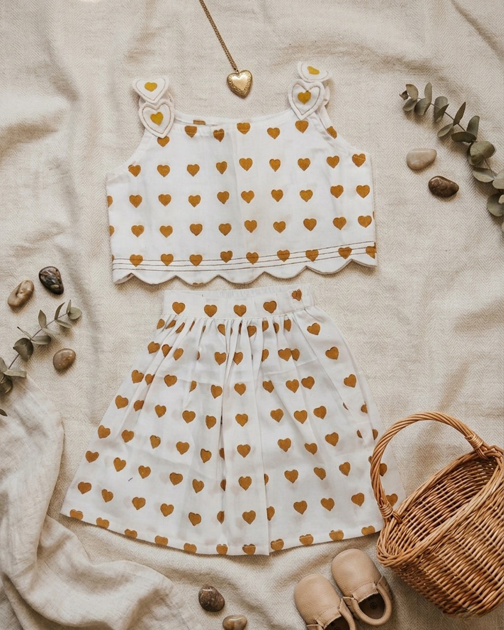 Yellow Heart print Summer Skirt and Top