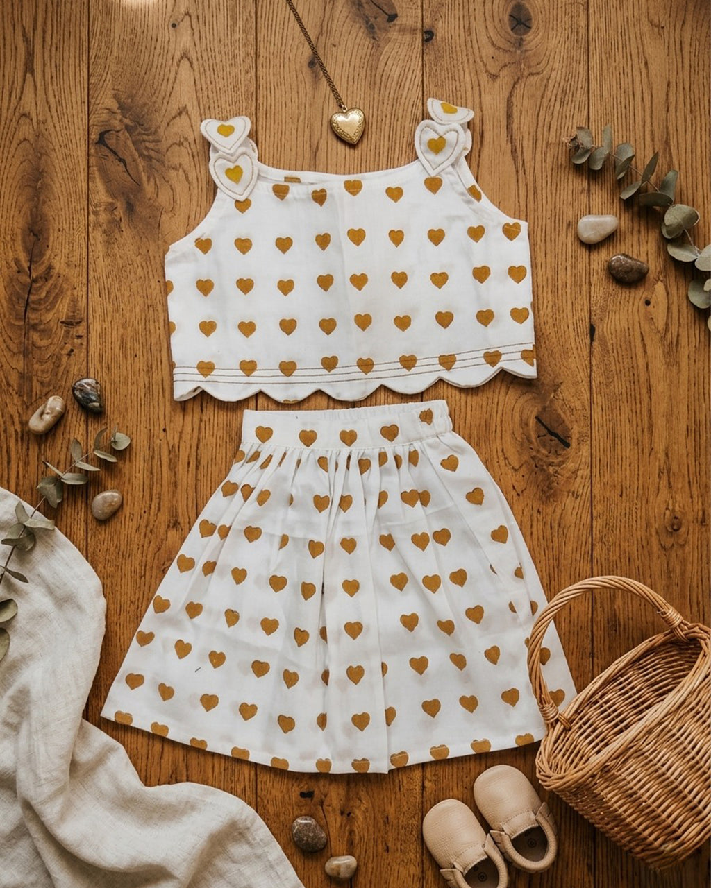 Yellow Heart print Summer Skirt and Top