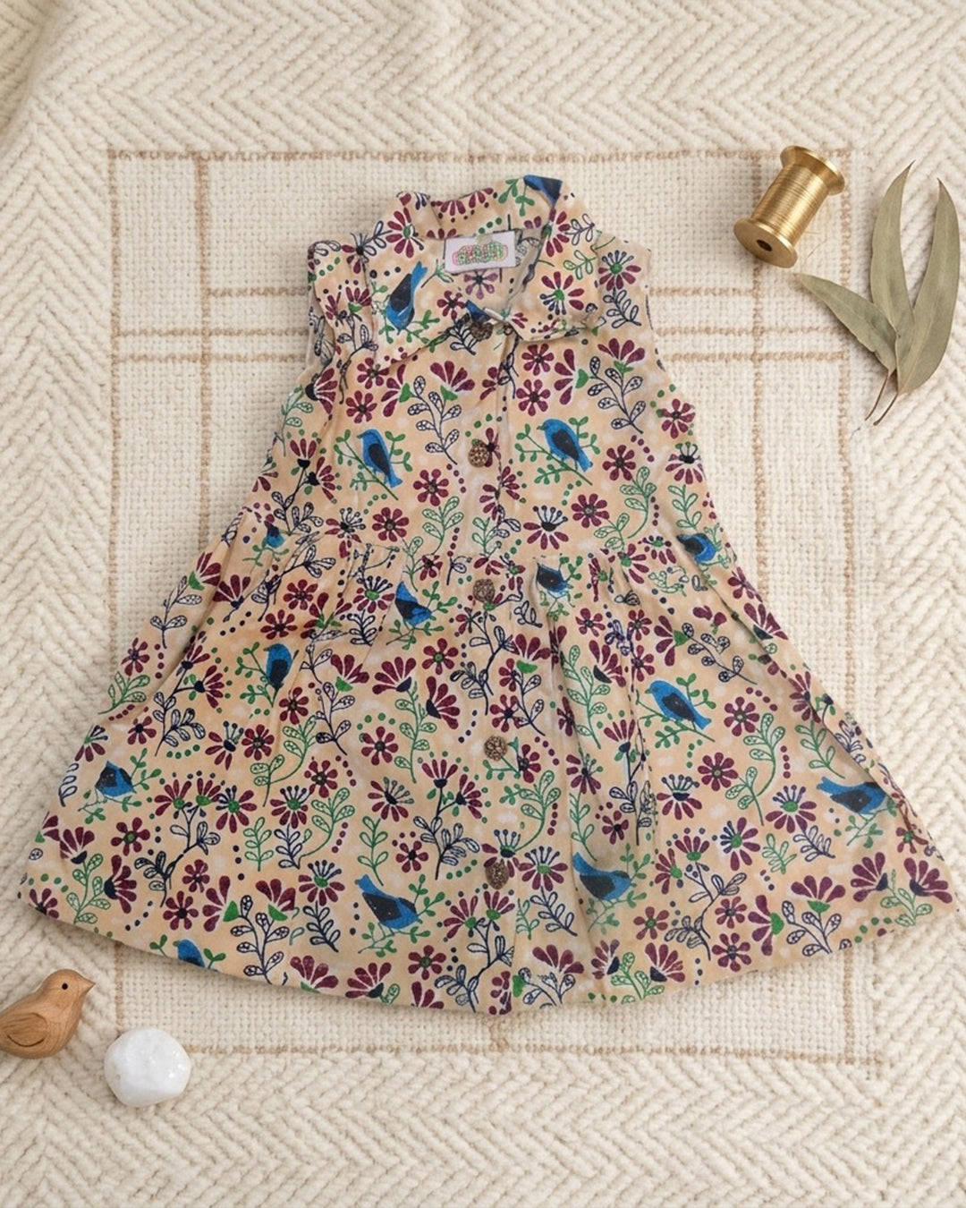 Bird Print A-Line Knee Length Dress