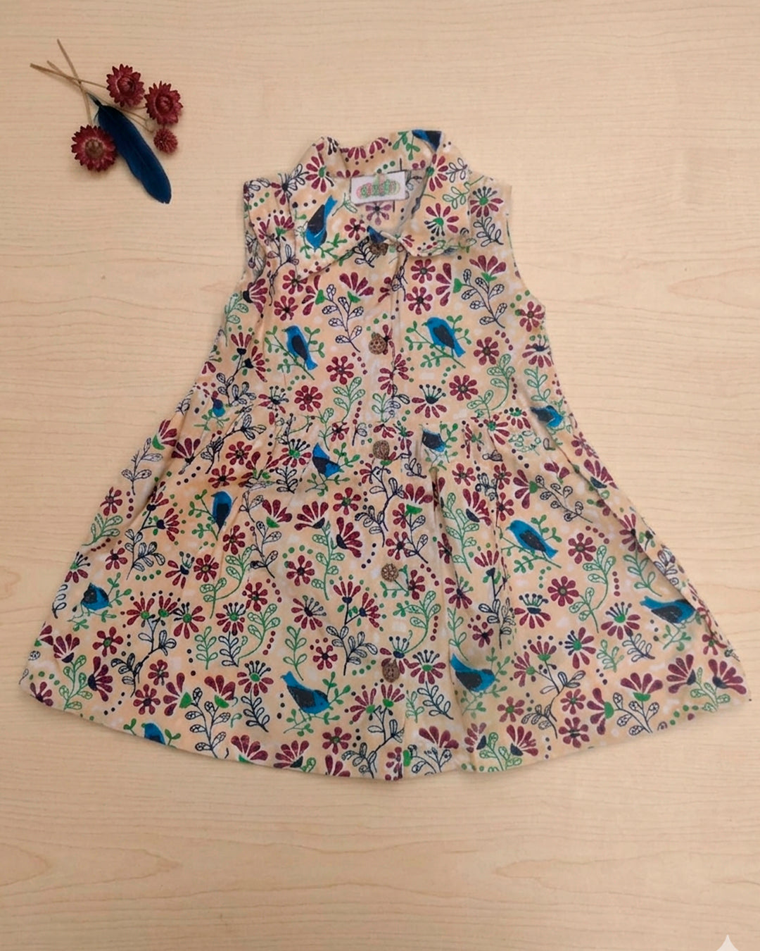 Bird Print A-Line Knee Length Dress