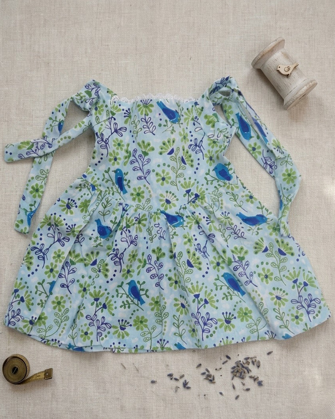 Floral Bird Print A-Line Knee Length Frock