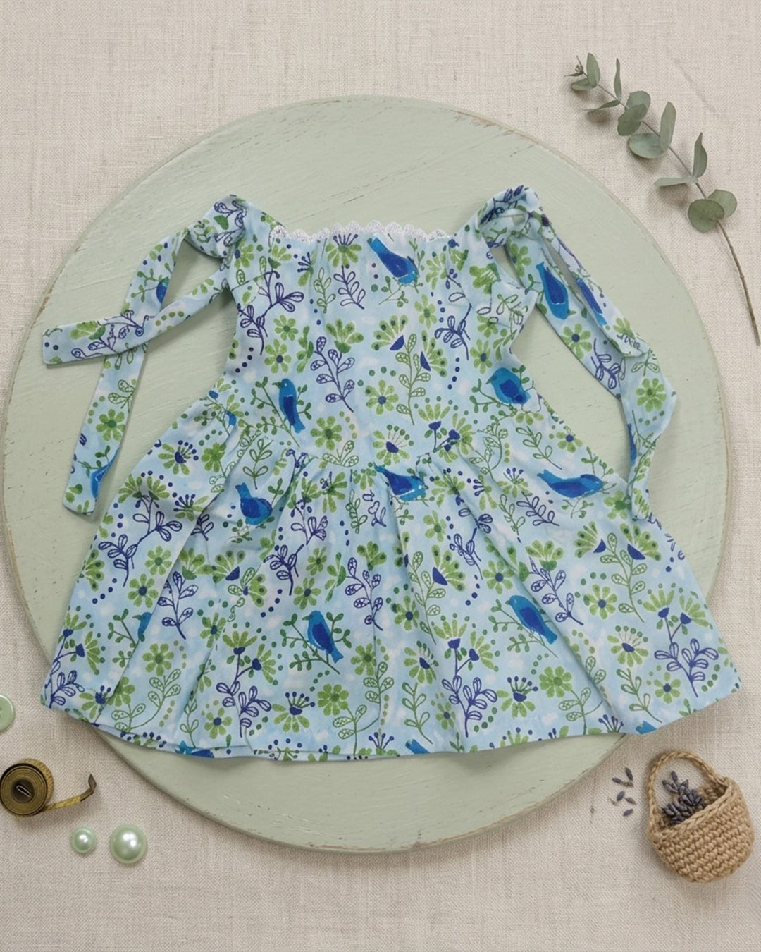 Floral Bird Print A-Line Knee Length Frock