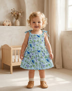 Floral Bird Print A-Line Knee Length Frock
