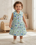 Sleeveless Floral Bird Print A-Line Frock
