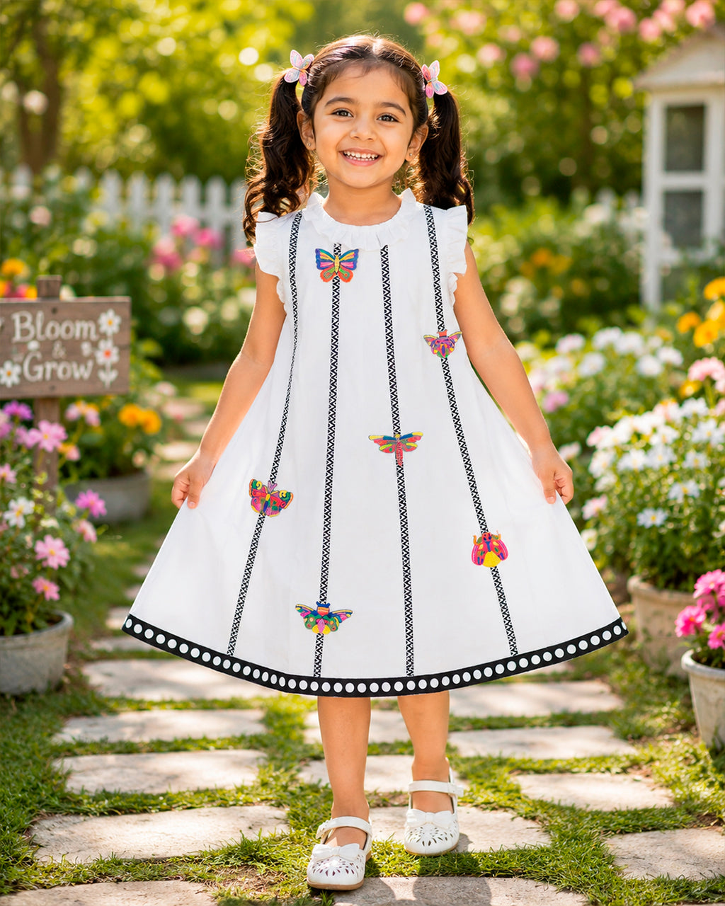 Multicolour Butterfly 3D Applique Frock