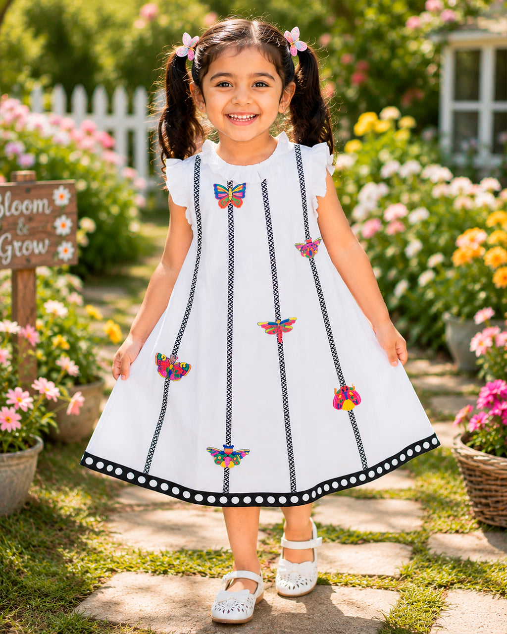 Multicolour Butterfly 3D Applique Frock