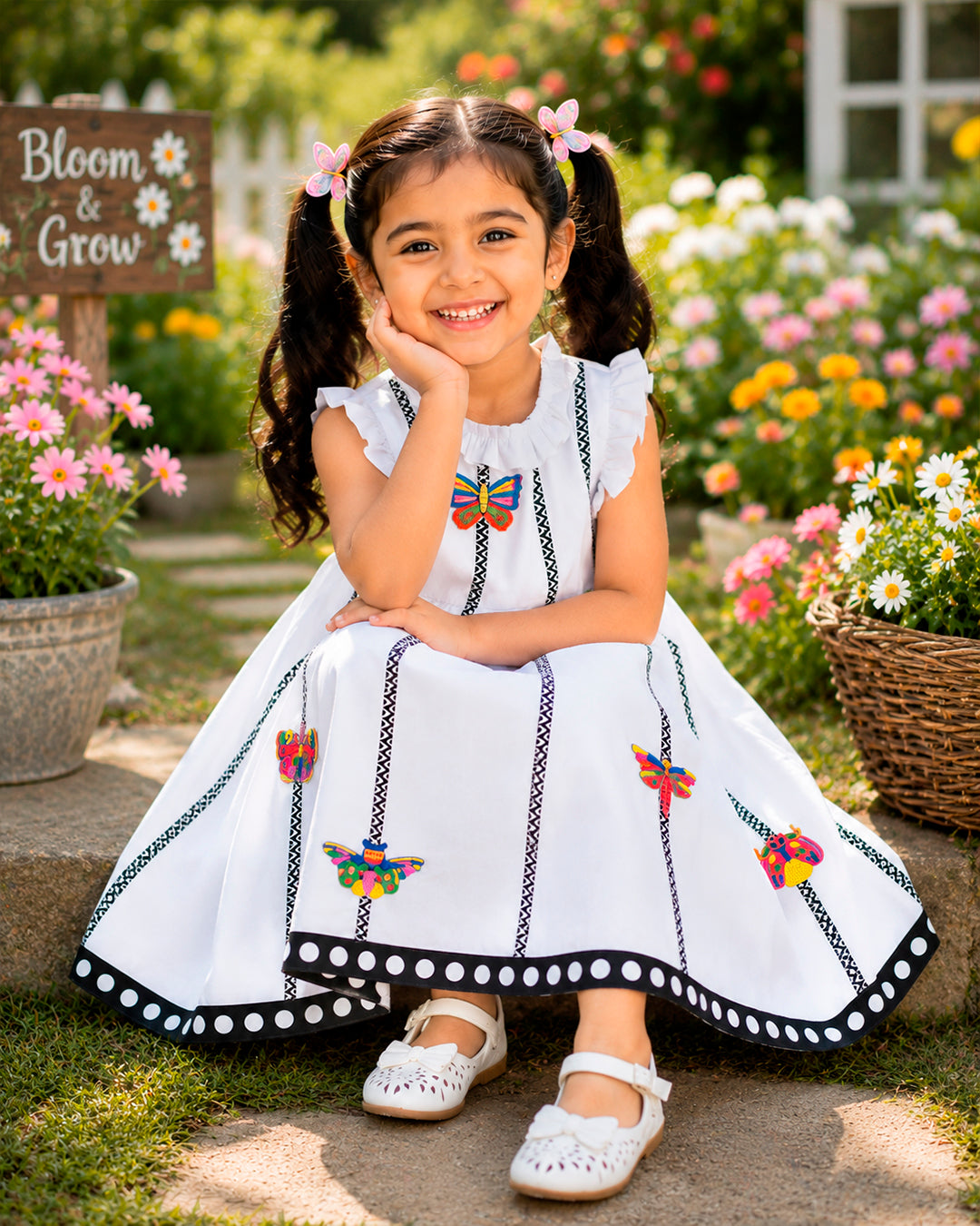 Multicolour Butterfly 3D Applique Frock