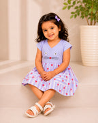 Cute Lavender With Red Heart Kitty Embroidered Frock