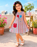 Kite Applique Work Striped Frock