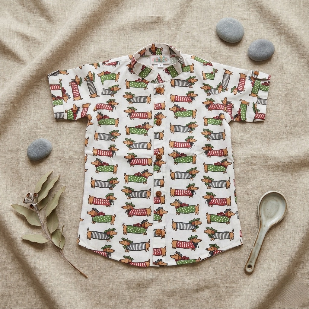 Dachshund Dog Print Cotton Shirt for Boys