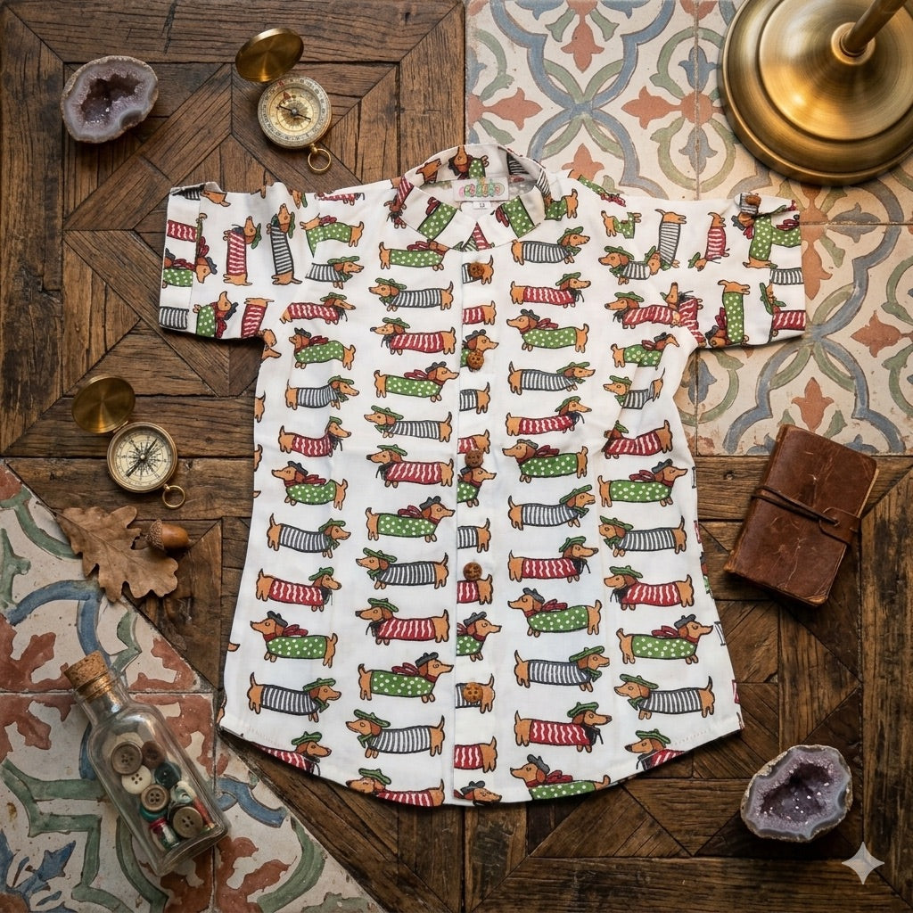 Dachshund Dog Print Cotton Shirt for Boys