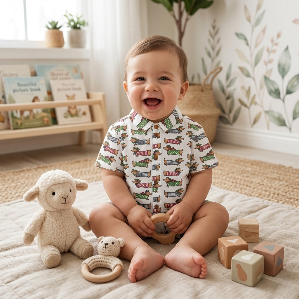 Dachshund Dog Print Cotton Shirt for Boys