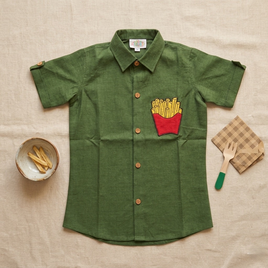 French Fry Hand embroidered Shirt for Boys