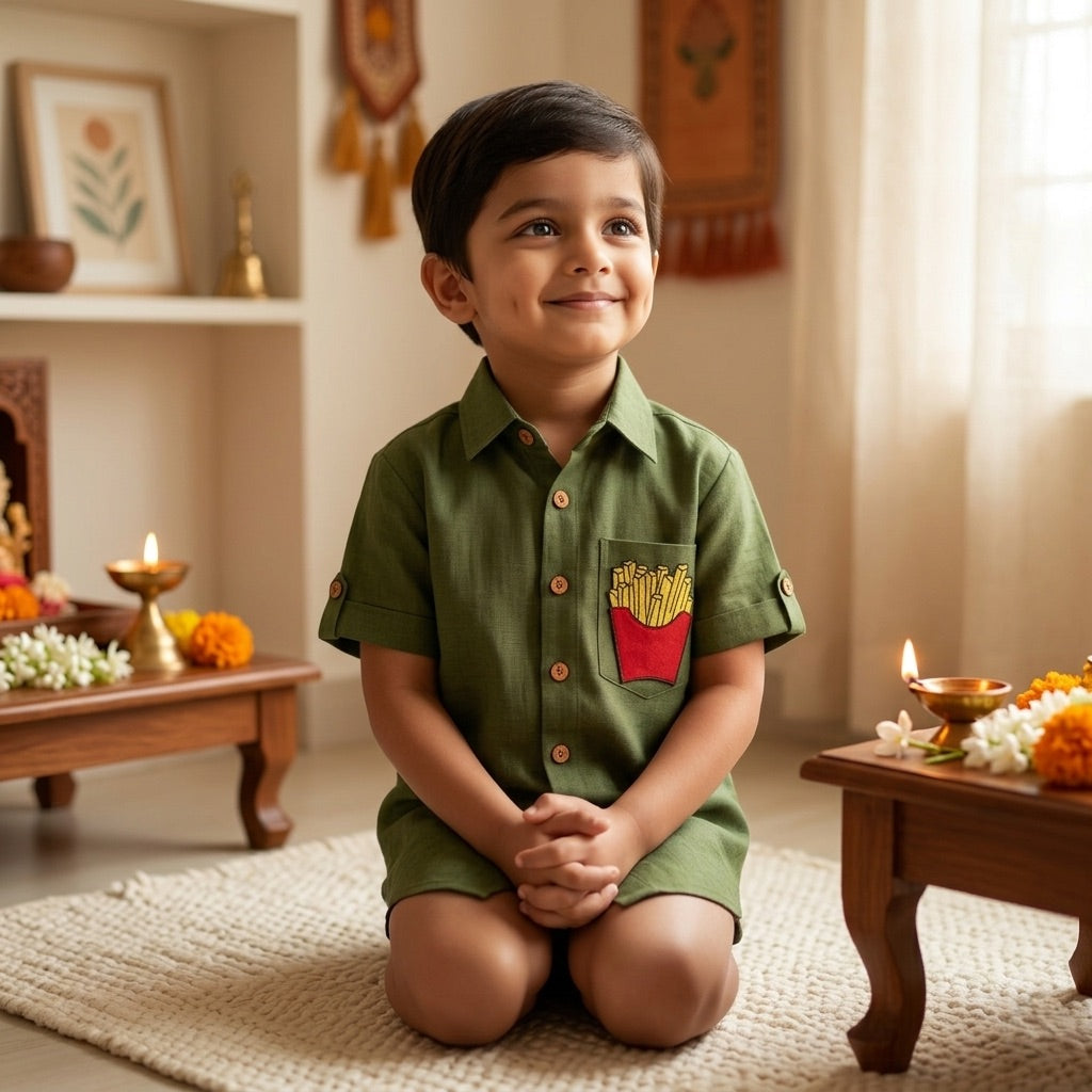 French Fry Hand embroidered Shirt for Boys