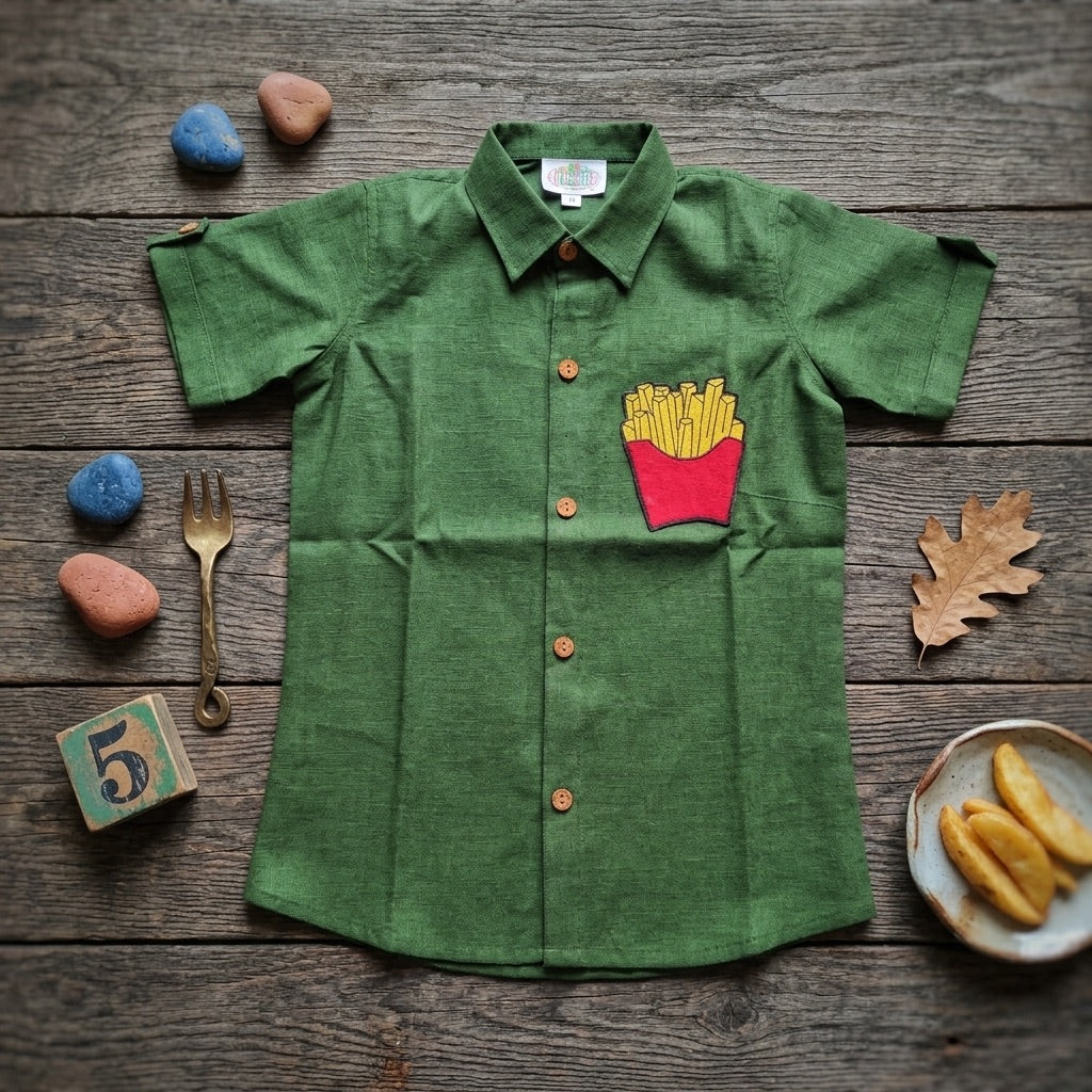 French Fry Hand embroidered Shirt for Boys