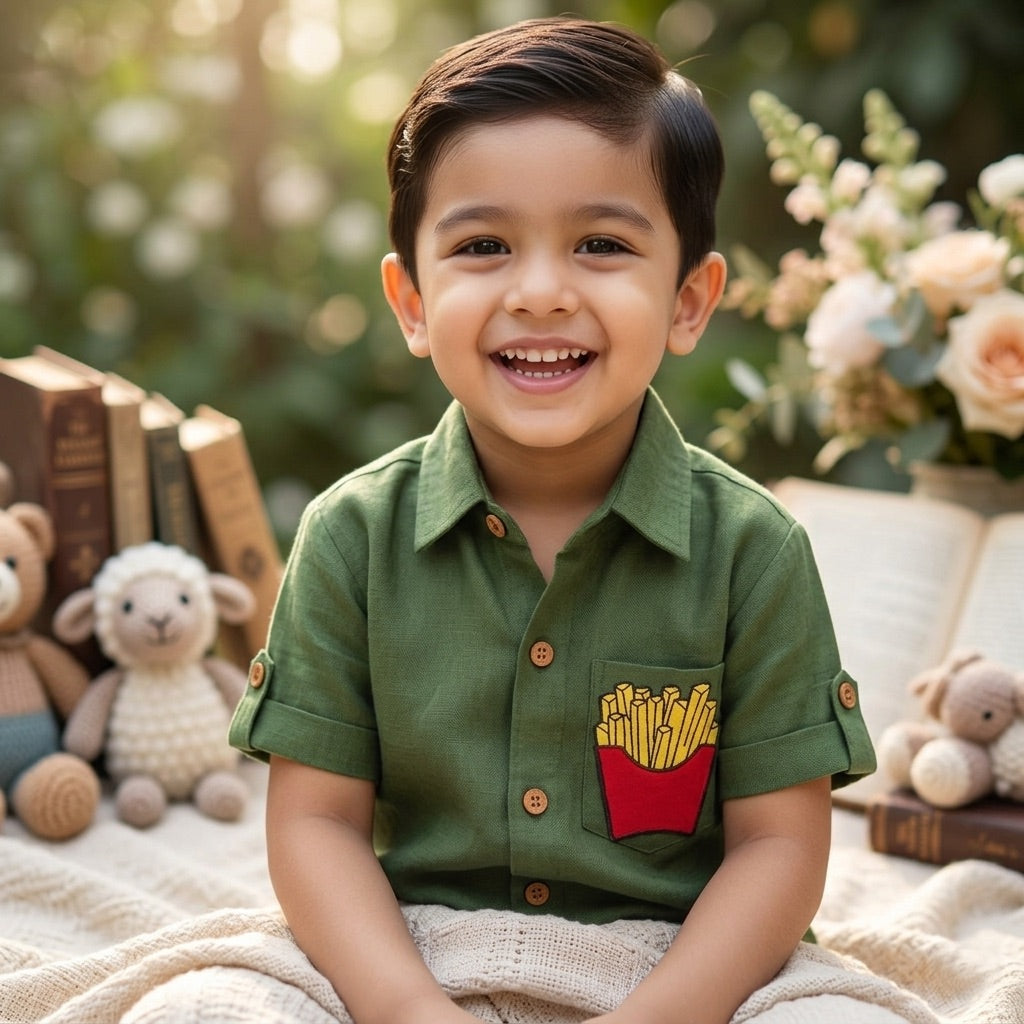French Fry Hand embroidered Shirt for Boys