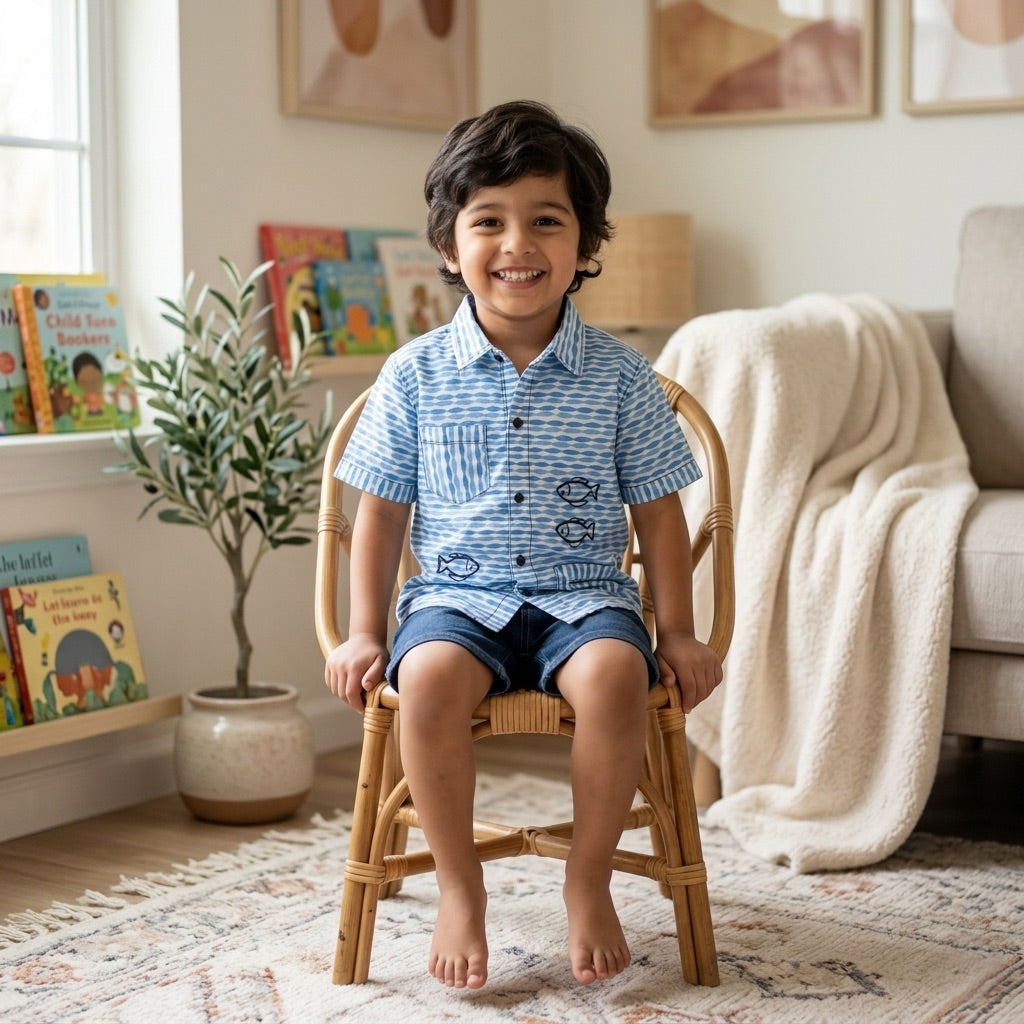 Fish Hand embroidered Shirt for Boys