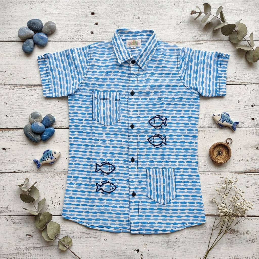 Fish Hand embroidered Shirt for Boys