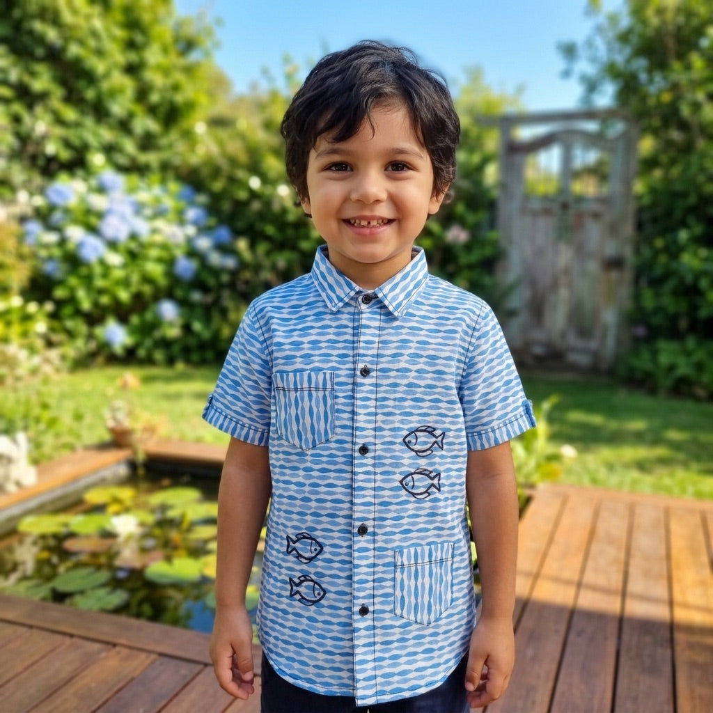 Fish Hand embroidered Shirt for Boys