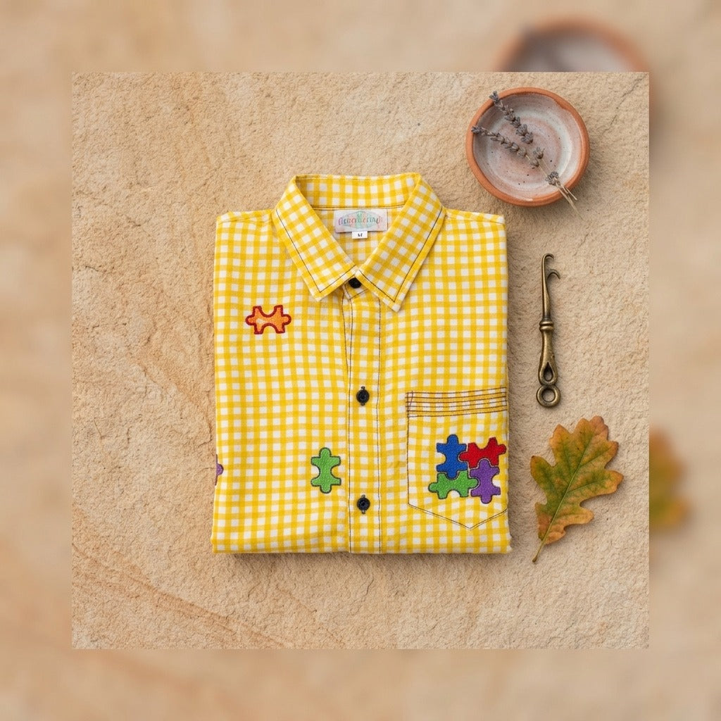 Multicolour Puzzle Hand embroidered Shirt for Boys