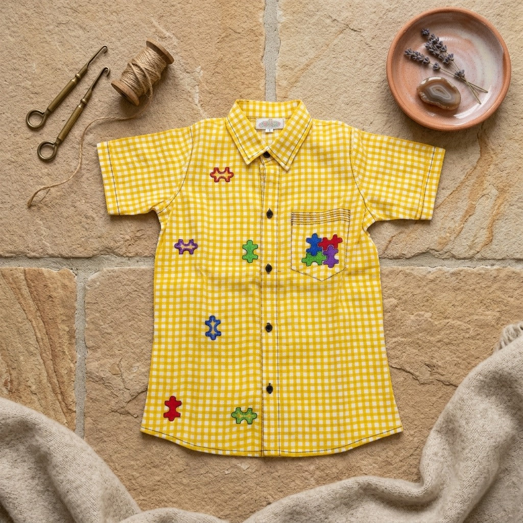 Multicolour Puzzle Hand embroidered Shirt for Boys