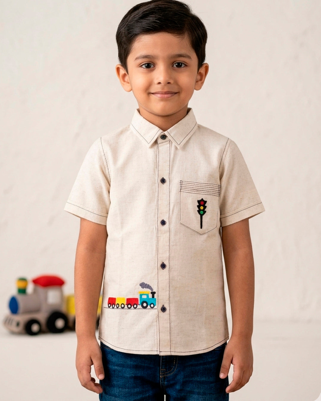 Train Engine Hand embroidered Shirt for Boys