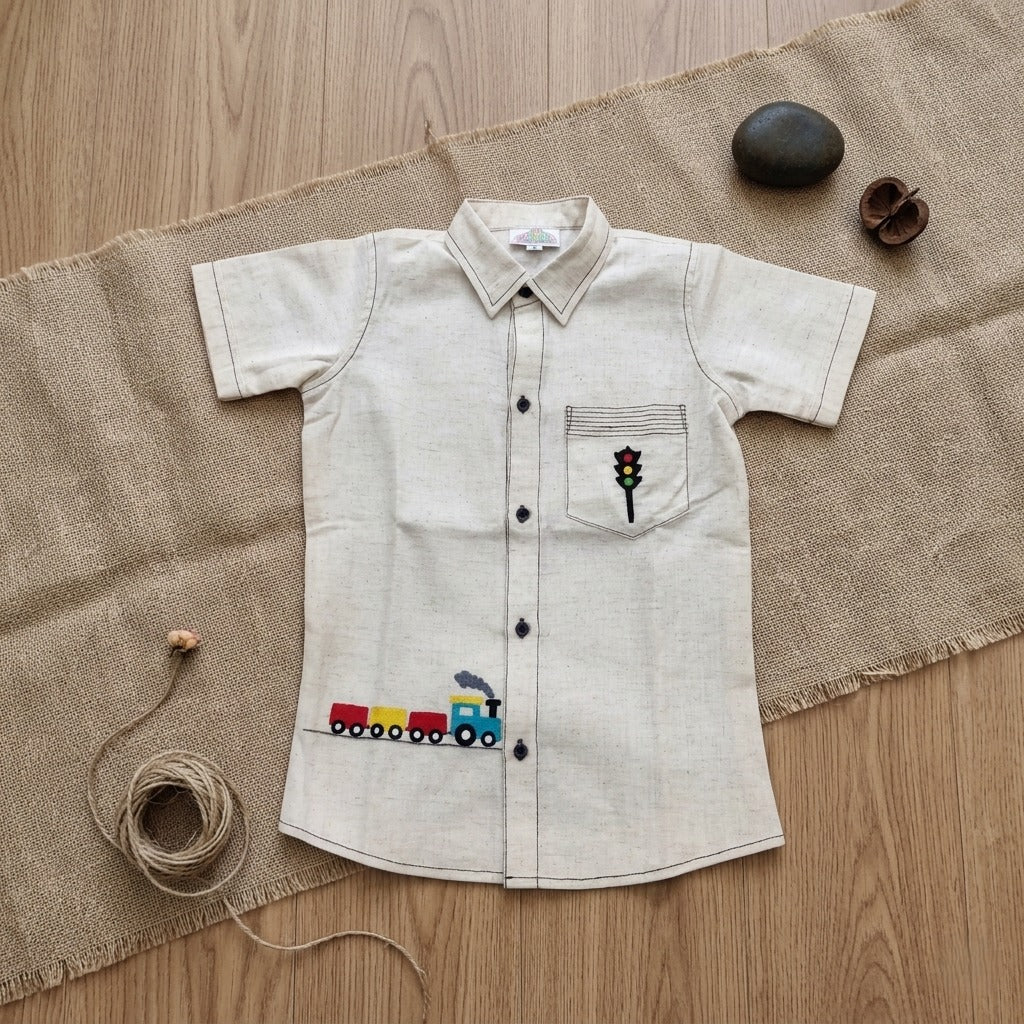 Train Engine Hand embroidered Shirt for Boys